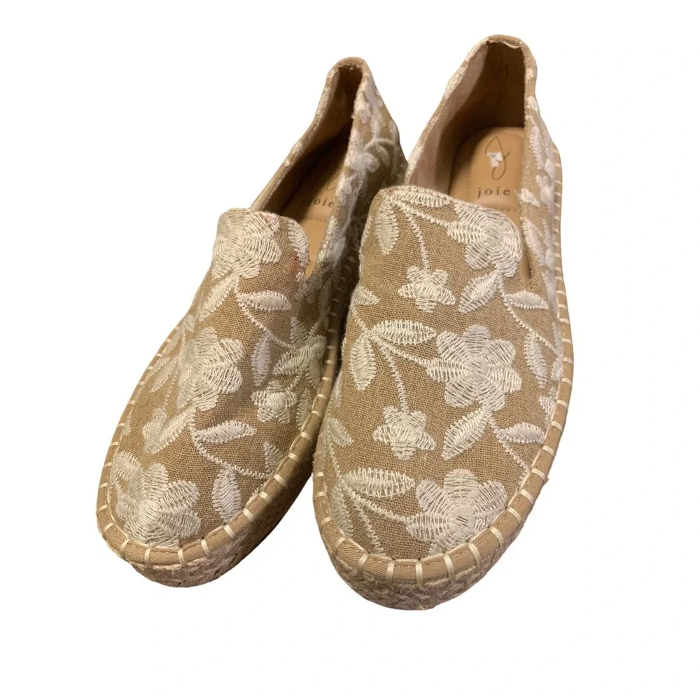 Joie Cara-B Floral Embroidered Espadrille Loafers Tan‎ White Slip On Flats 8M